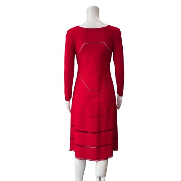$3700 Alaia Red LS Mesh Stripe Shift Boat Neck Dress size FR 38/6 - Picture 6 of 8
